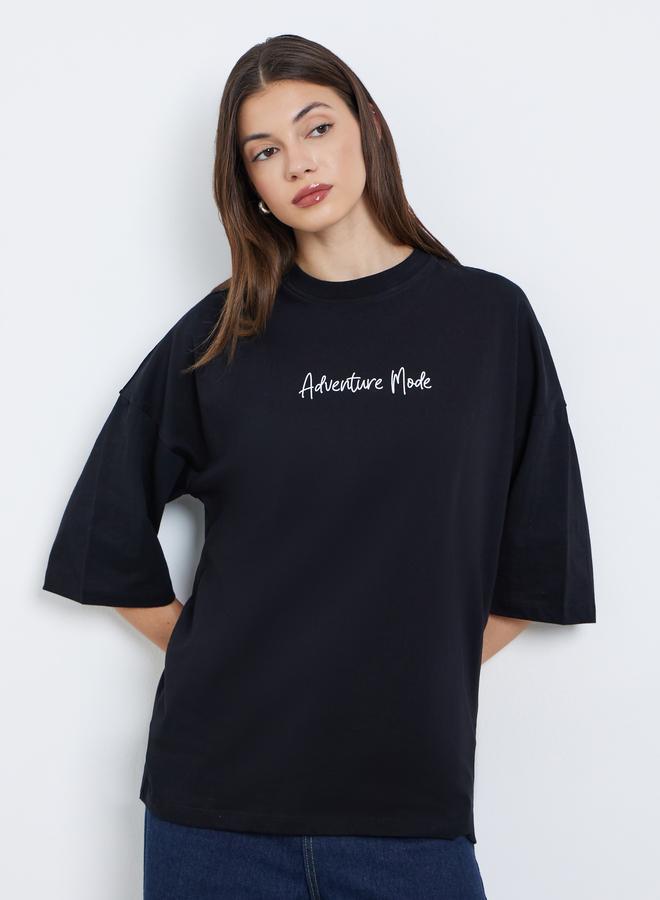 Styli Black Oversized Graphic Print T-Shirt - Image 1
